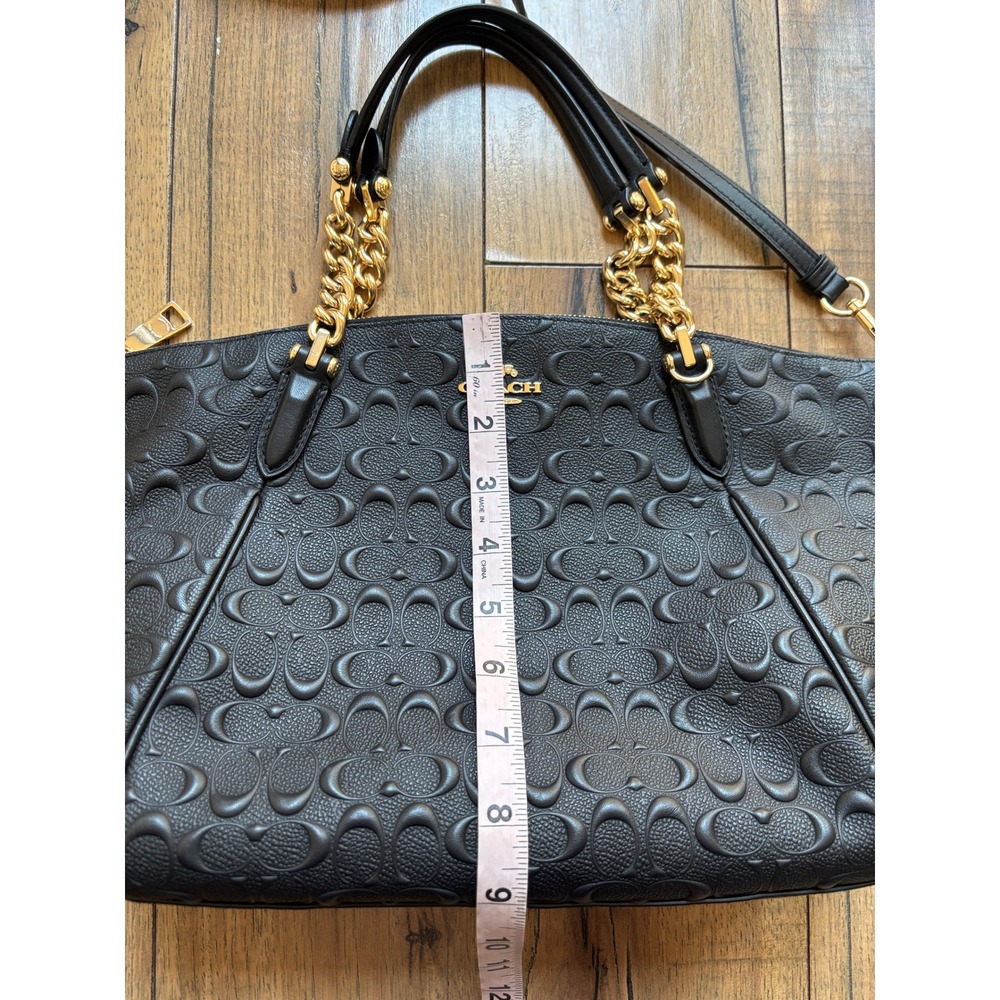 Coach Black Embossed Signature Leather Small Kelsey Satchel Gold Chain Detail - Picture 3 of 14